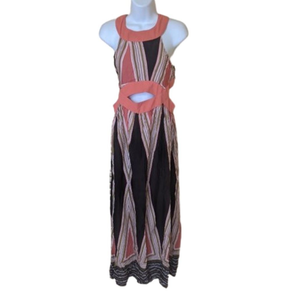 Black Orange Unique Maxi Dress With Cut-Outs Size XL Fits Large